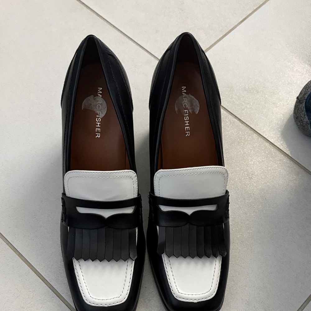 Marc Fisher Two-Tone Black and White Loafers